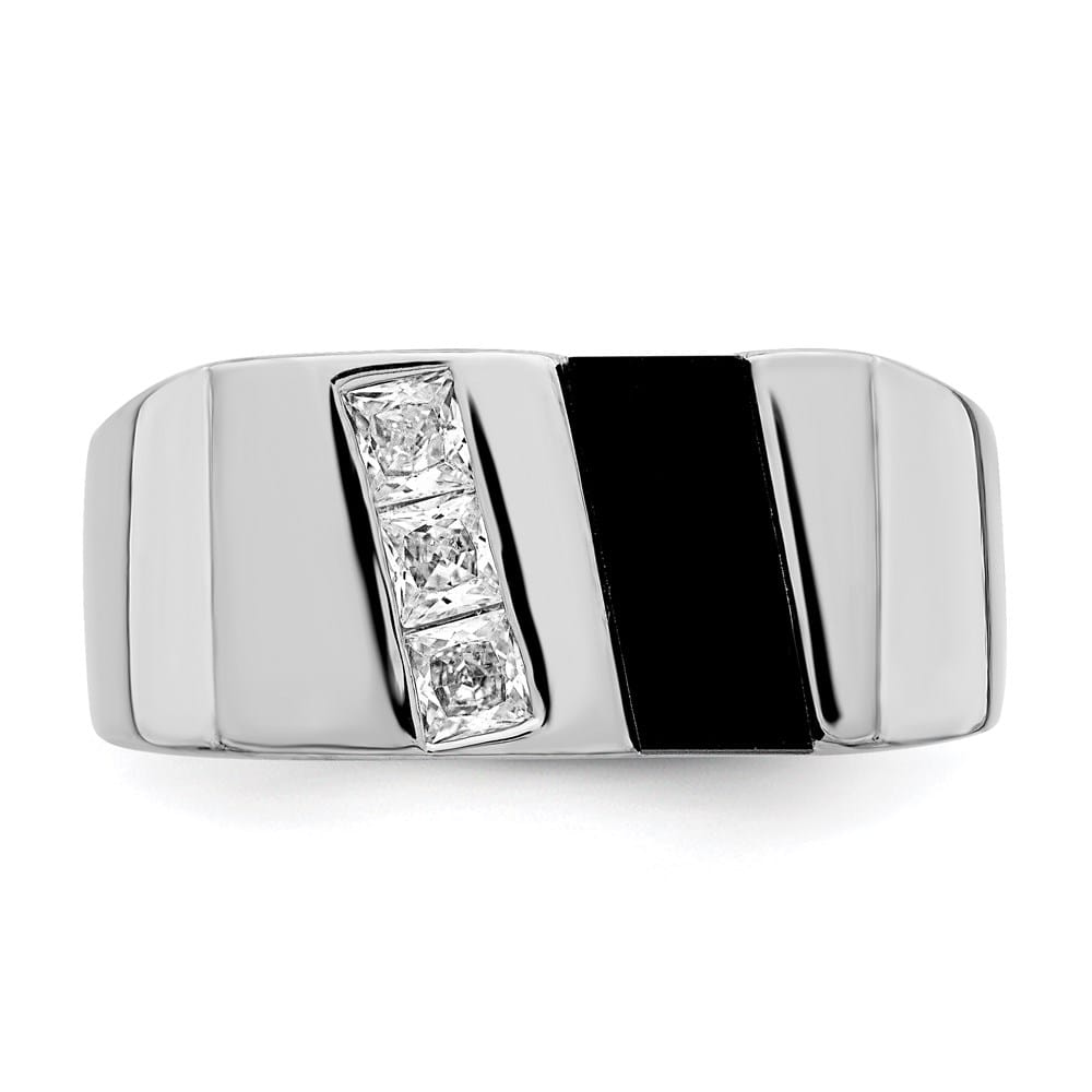 Sterling Silver 4.35 mm CZ and Onyx Men's Ring