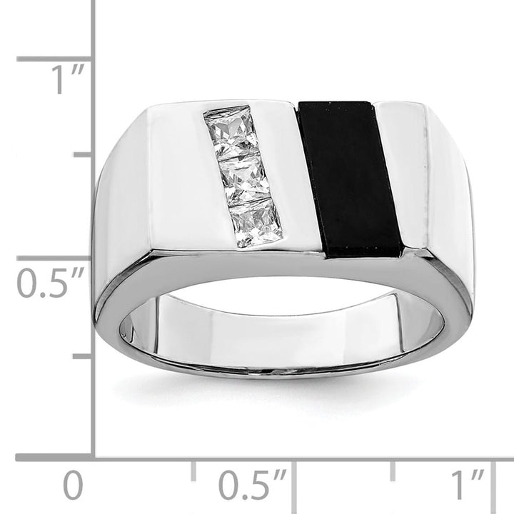 Sterling Silver 4.35 mm CZ and Onyx Men's Ring