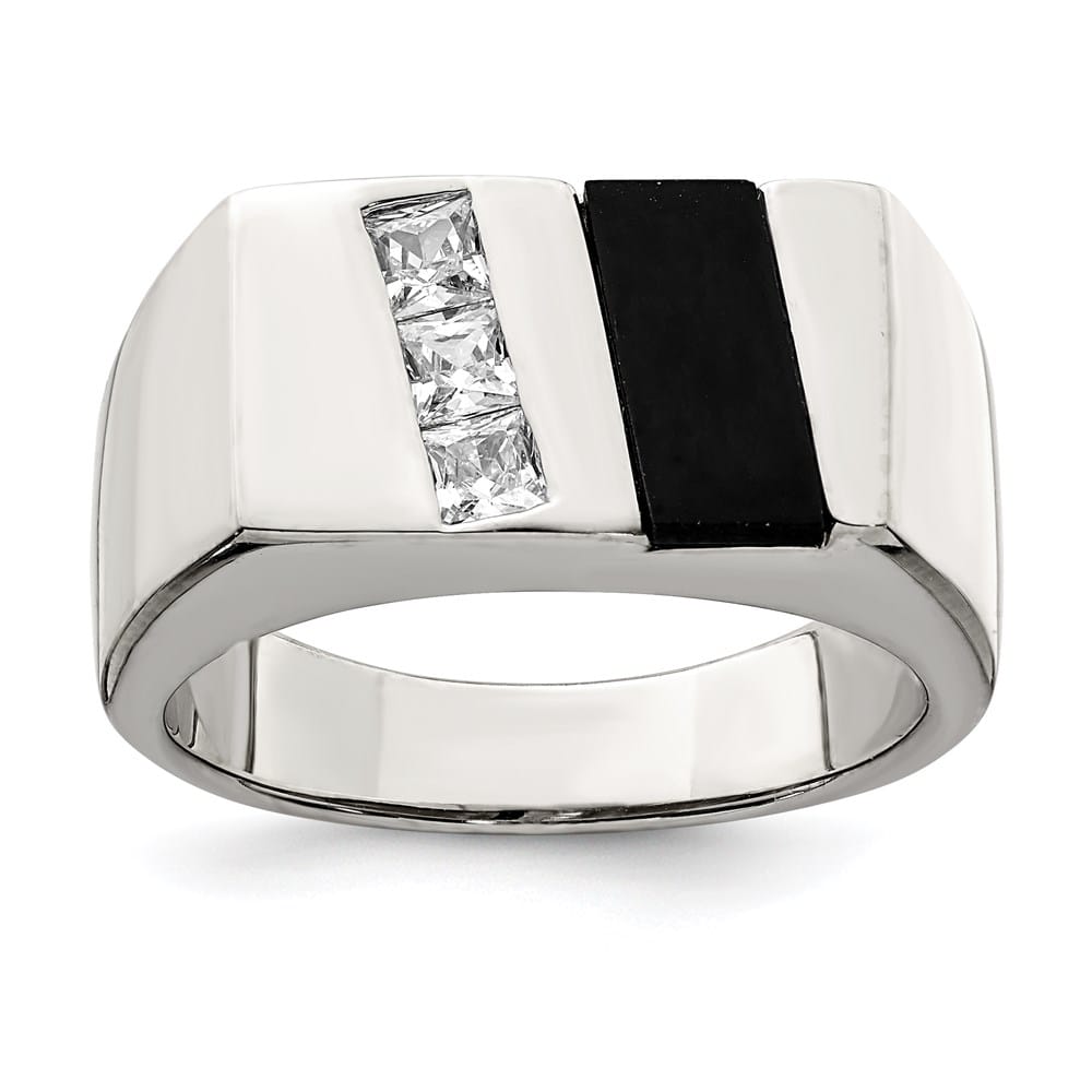 Sterling Silver 4.35 mm CZ and Onyx Men's Ring