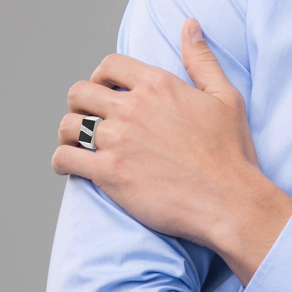 Sterling Silver 4.5 mm CZ and Onyx Men's Ring