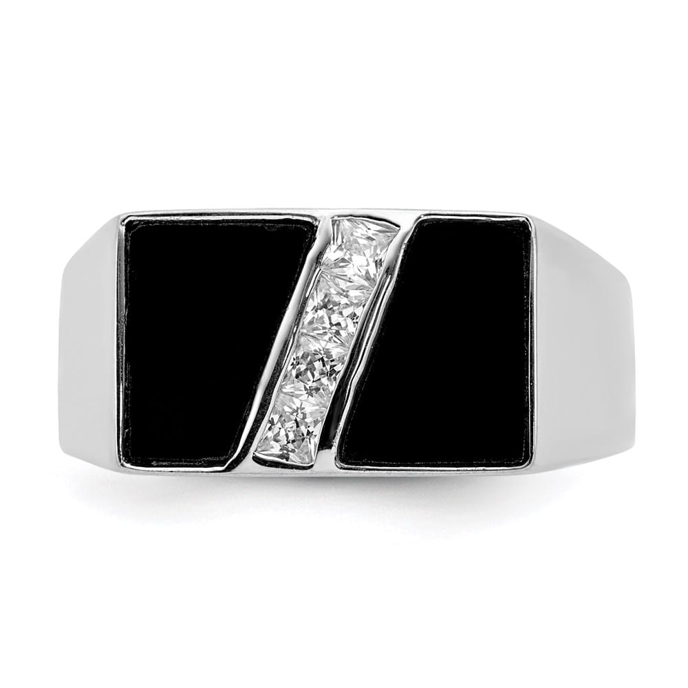 Sterling Silver 4.5 mm CZ and Onyx Men's Ring