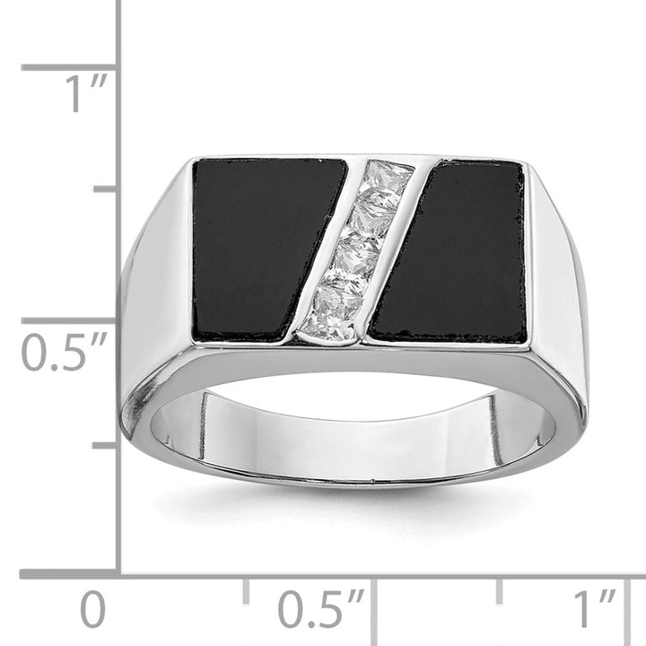 Sterling Silver 4.5 mm CZ and Onyx Men's Ring