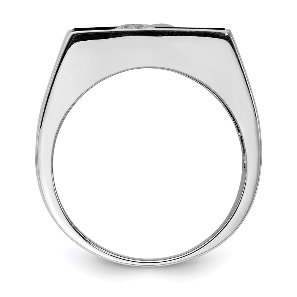 Sterling Silver 4.5 mm CZ and Onyx Men's Ring