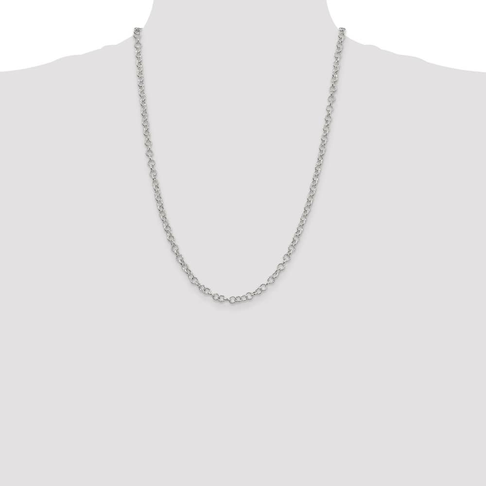 Sterling Silver 4.55mm Fancy Patterned Rolo Chain Size 24