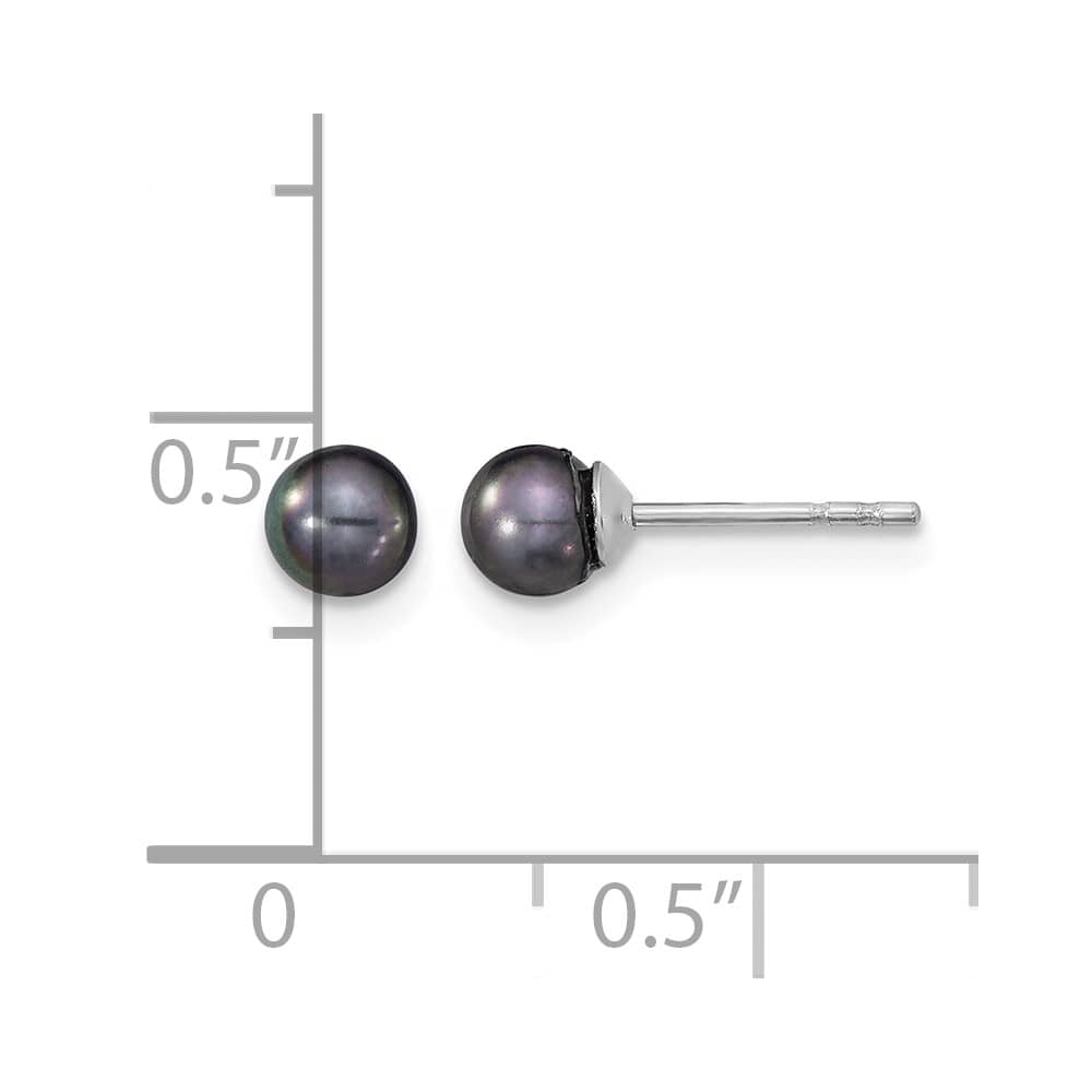 Sterling Silver 4-5mm Black Round Freshwater Pearl Post Earrings, view 4 of 4