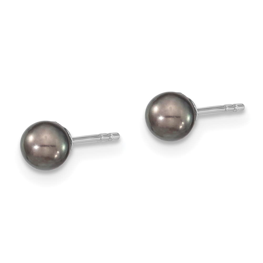 Sterling Silver 4-5mm Black Round Freshwater Pearl Post Earrings, view 2 of 4