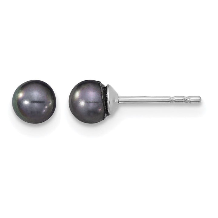 Sterling Silver 4-5mm Black Round Freshwater Pearl Post Earrings, view 1 of 4