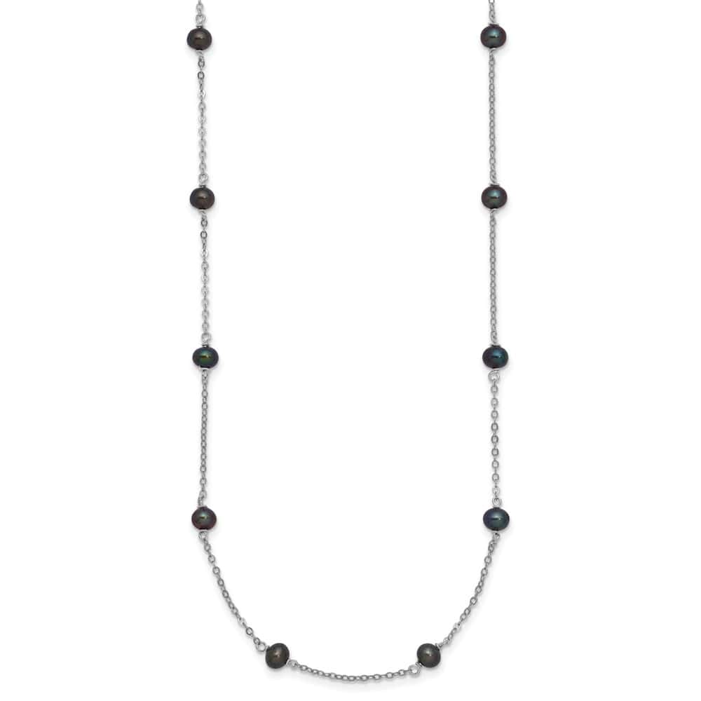Sterling Silver 4-5mm Black Semi-Round Cultured Pearl 16 inch Necklace