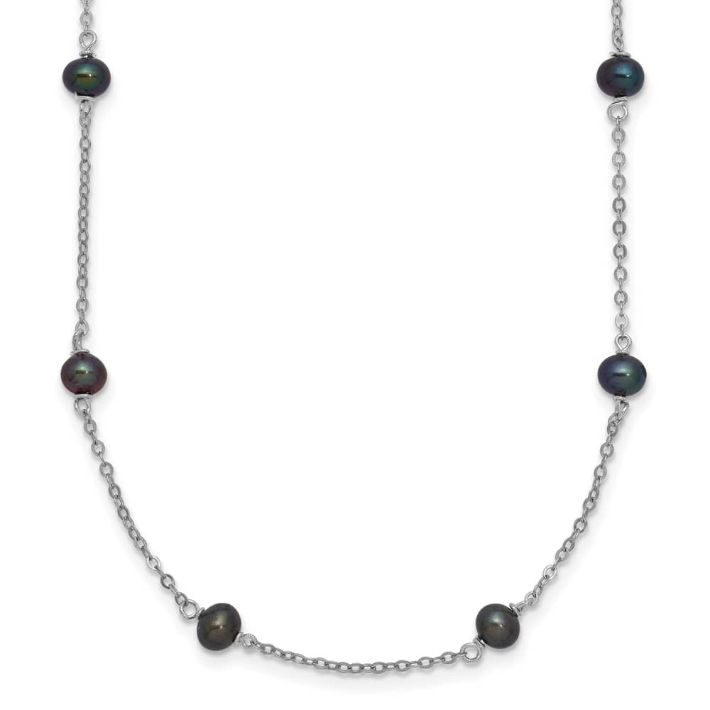 Sterling Silver 4-5mm Black Semi-Round Cultured Pearl 16 inch Necklace