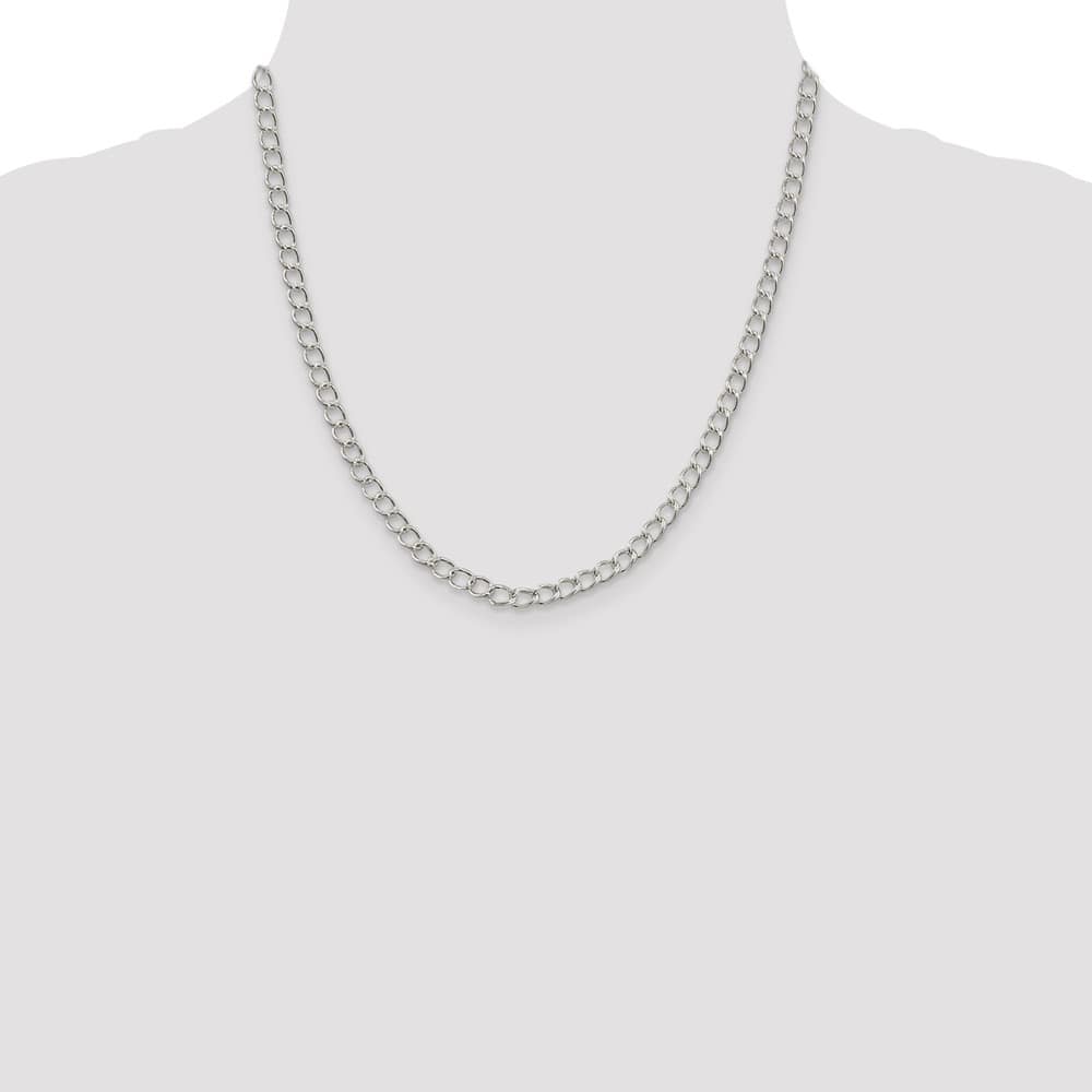 Sterling Silver 4.5mm Half round Wire Open Curb Chain Size 20
