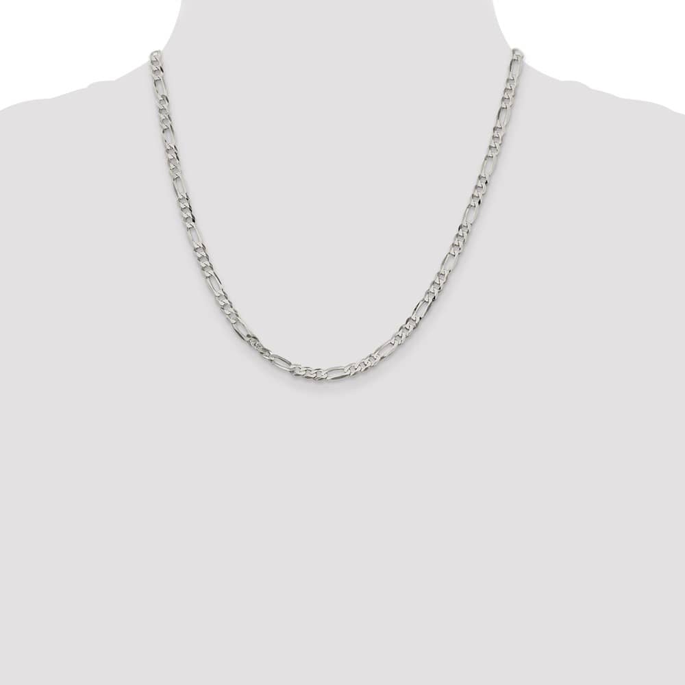 Sterling Silver 4.5mm Lightweight Flat Figaro Chain Size 20