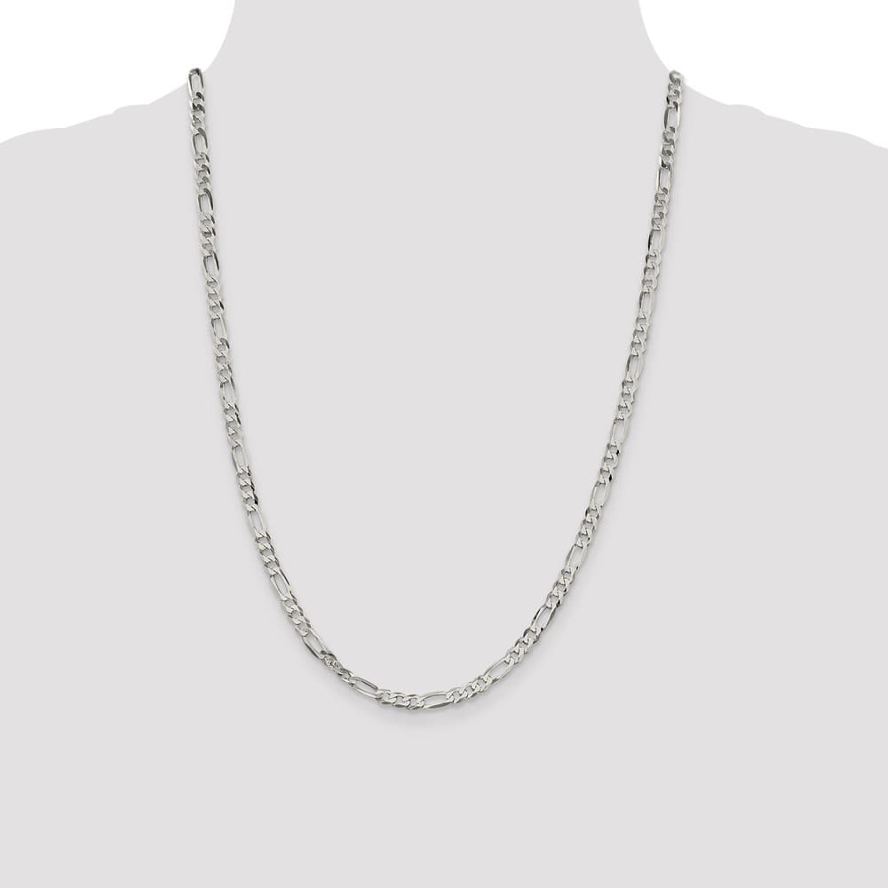 Sterling Silver 4.5mm Lightweight Flat Figaro Chain Size 24