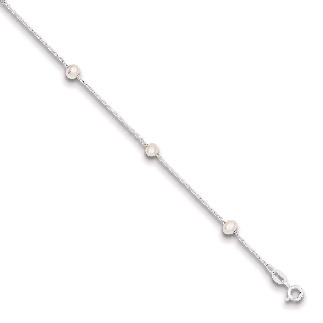 Sterling Silver 4-5mm Pink Freshwater Cultured Pearl Bracelet