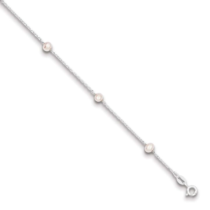 Sterling Silver 4-5mm Pink Freshwater Cultured Pearl Bracelet