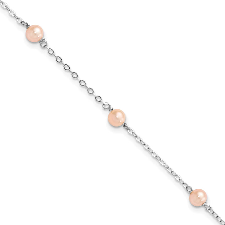 Sterling Silver 4-5mm Pink Freshwater Cultured Pearl Bracelet