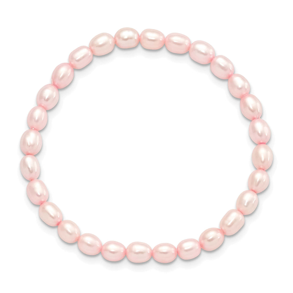 Sterling Silver 4-5mm Pink Rice Freshwater Cultured Pearl Bracelet
