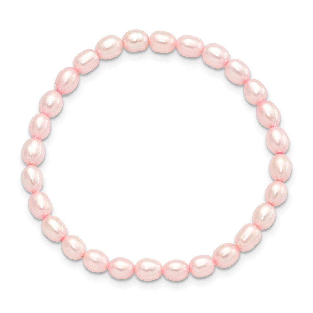 Sterling Silver 4-5mm Pink Rice Freshwater Cultured Pearl Bracelet