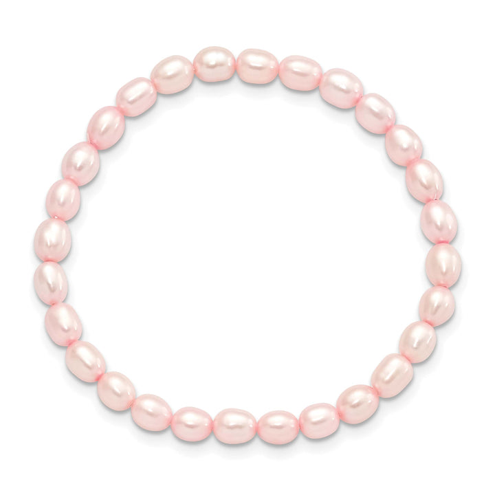 Sterling Silver 4-5mm Pink Rice Freshwater Cultured Pearl Bracelet