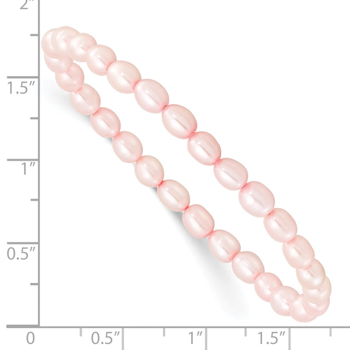 Sterling Silver 4-5mm Pink Rice Freshwater Cultured Pearl Bracelet