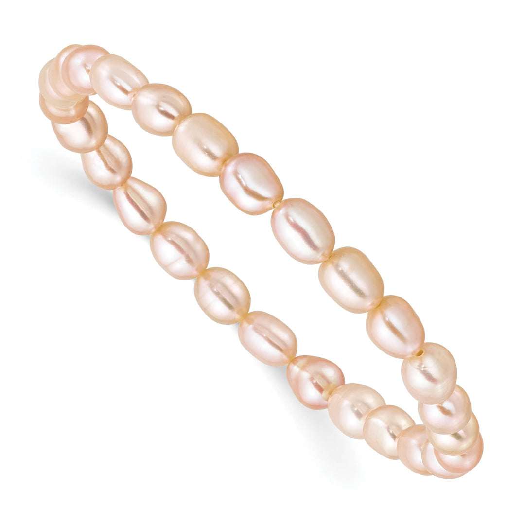 Sterling Silver 4-5mm Pink Rice Freshwater Cultured Pearl Bracelet