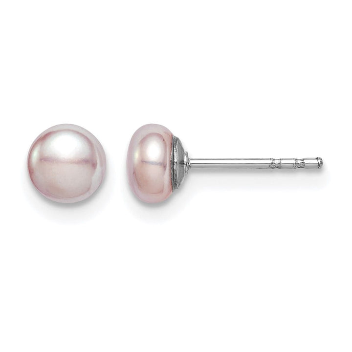 Sterling Silver 4-5mm Purple Button Freshwater Pearl Post Earrings, view 1 of 4