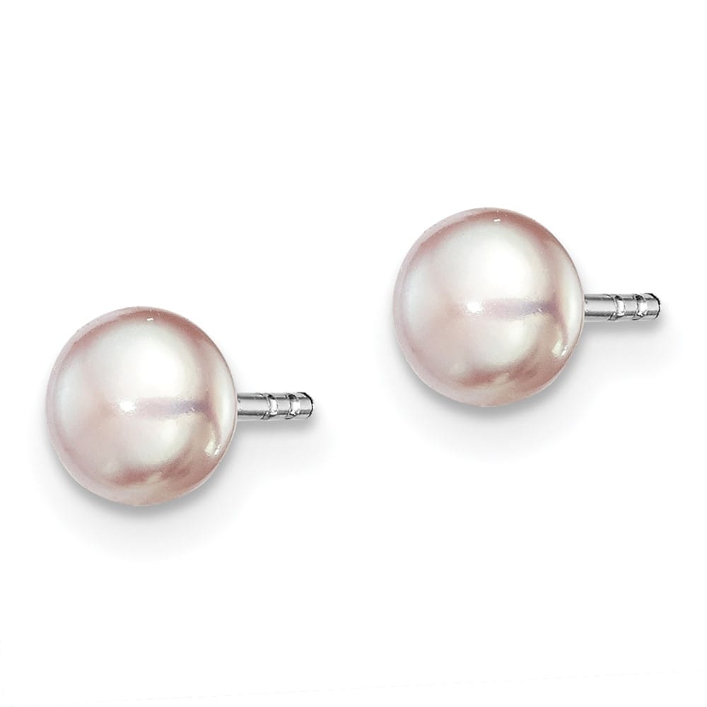 Sterling Silver 4-5mm Purple Button Freshwater Pearl Post Earrings, view 2 of 4