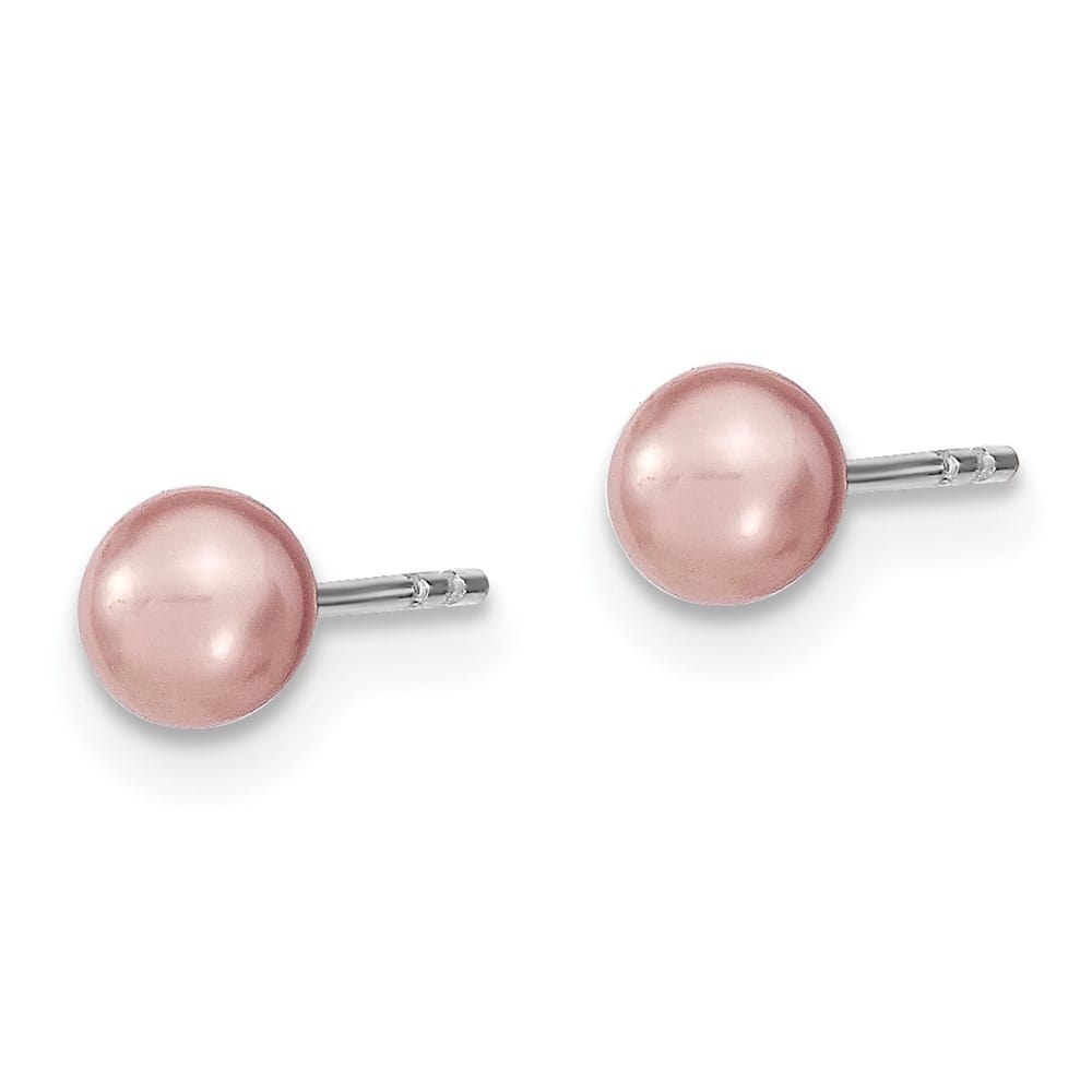 Sterling Silver 4-5mm Purple Round Freshwater Pearl Post Earrings, view 2 of 4