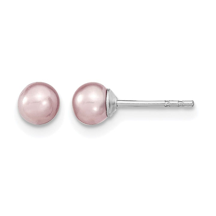 Sterling Silver 4-5mm Purple Round Freshwater Pearl Post Earrings, view 1 of 4
