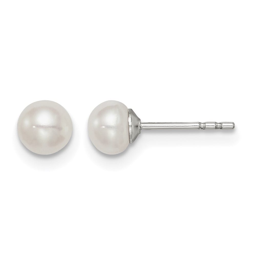 Sterling Silver 4-5mm White Button Freshwater Pearl Post Earrings, view 1 of 4