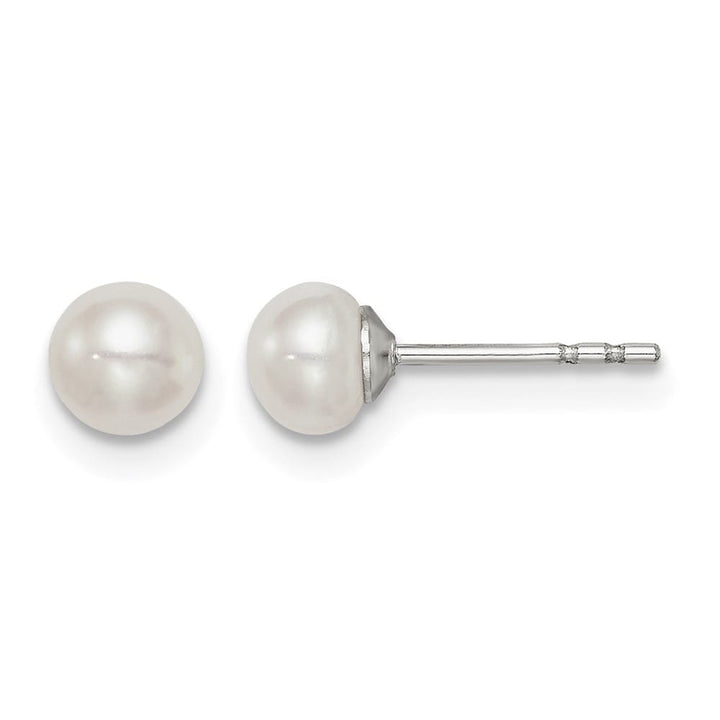 Sterling Silver 4-5mm White Button Freshwater Pearl Post Earrings, view 1 of 4