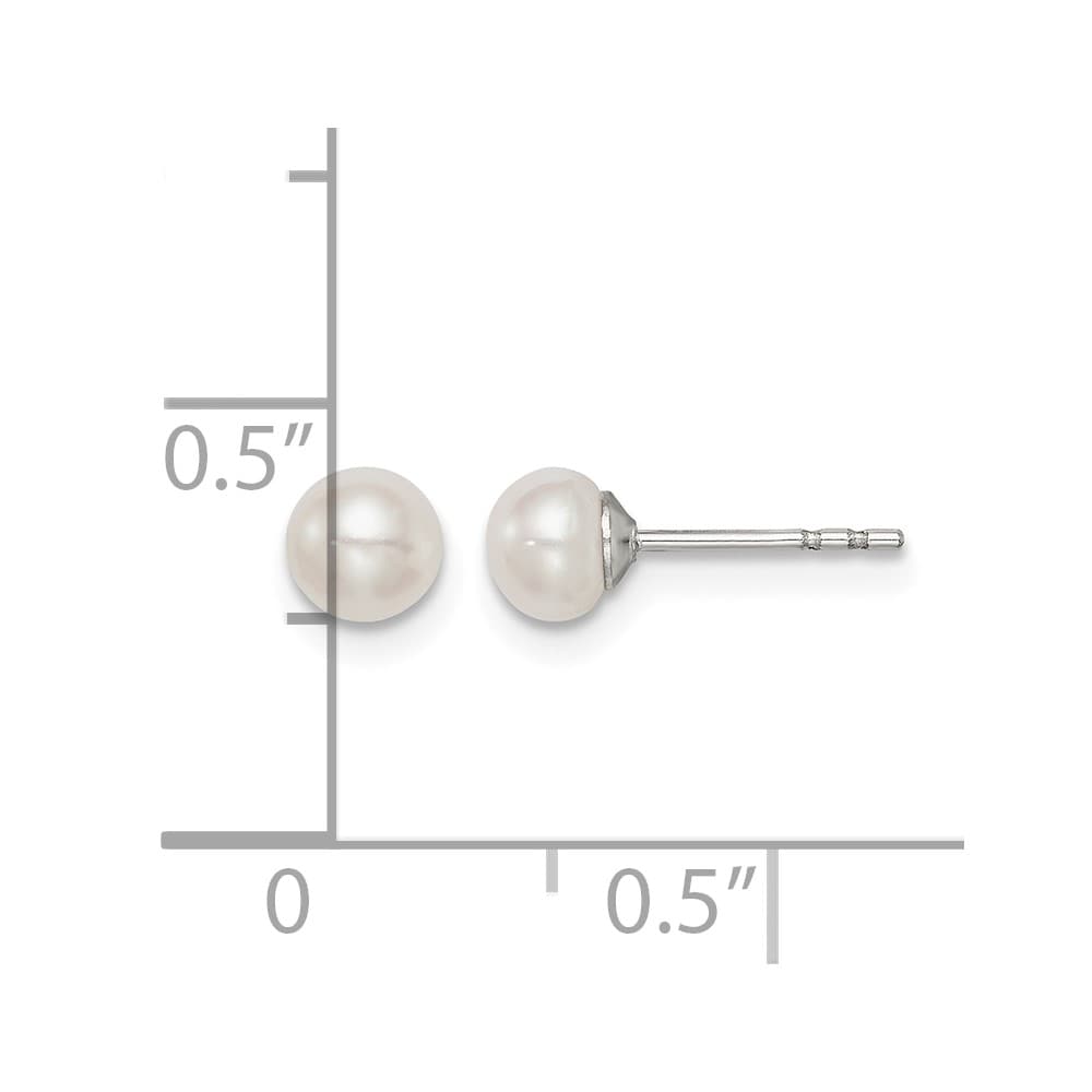 Sterling Silver 4-5mm White Button Freshwater Pearl Post Earrings, view 4 of 4