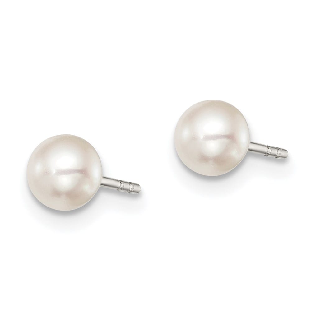 Sterling Silver 4-5mm White Button Freshwater Pearl Post Earrings, view 2 of 4