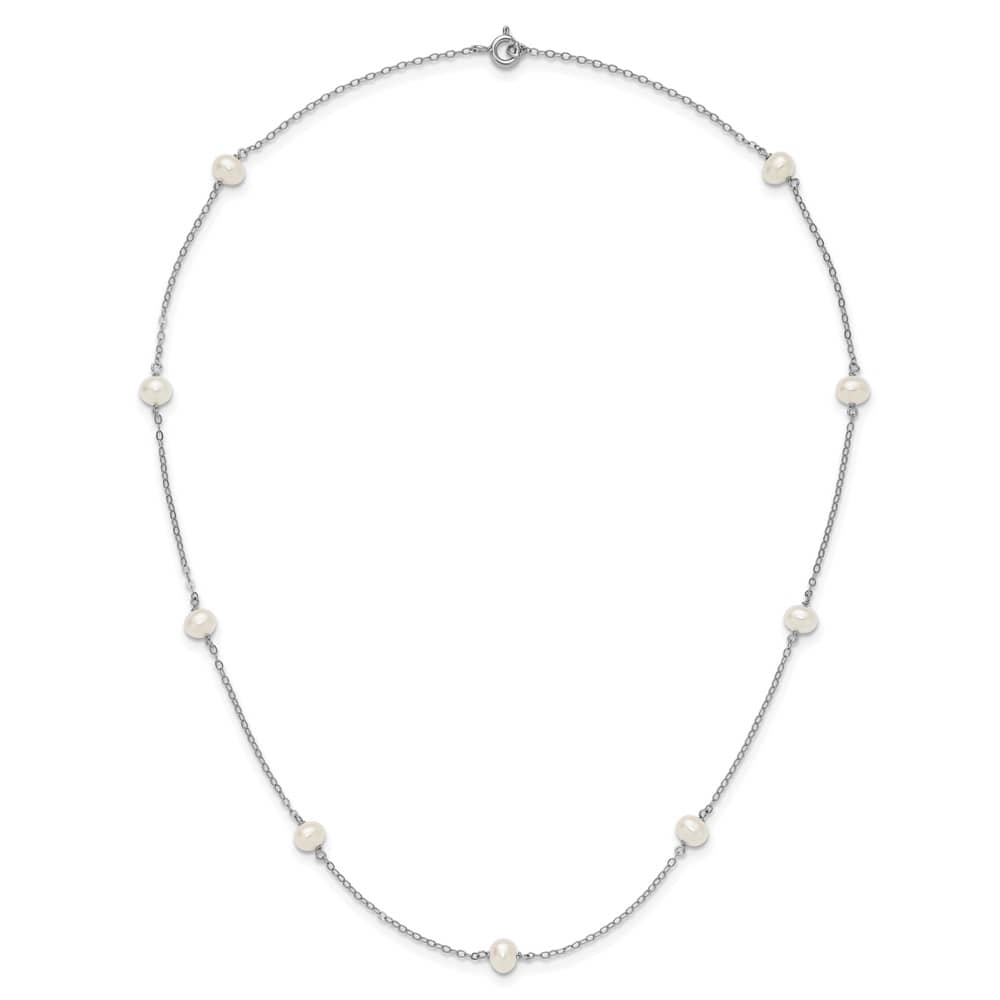 Sterling Silver 4-5mm White Cultured Pearl 9-Station 18 inch Necklace