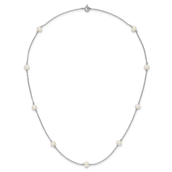 Sterling Silver 4-5mm White Cultured Pearl 9-Station 18 inch Necklace