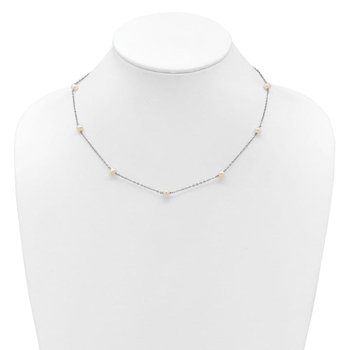 Sterling Silver 4-5mm White Cultured Pearl 9-Station 18 inch Necklace