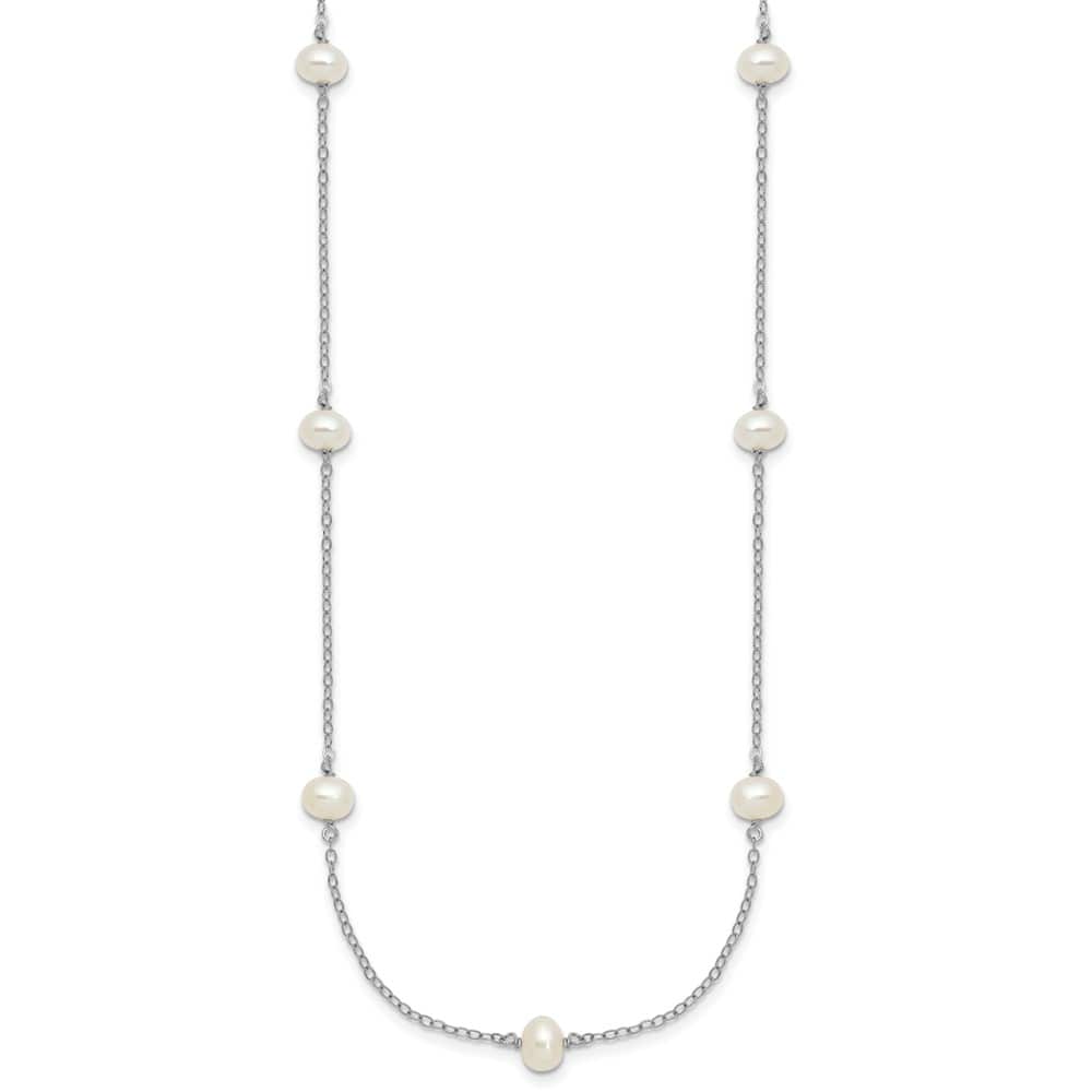 Sterling Silver 4-5mm White Cultured Pearl 9-Station 18 inch Necklace