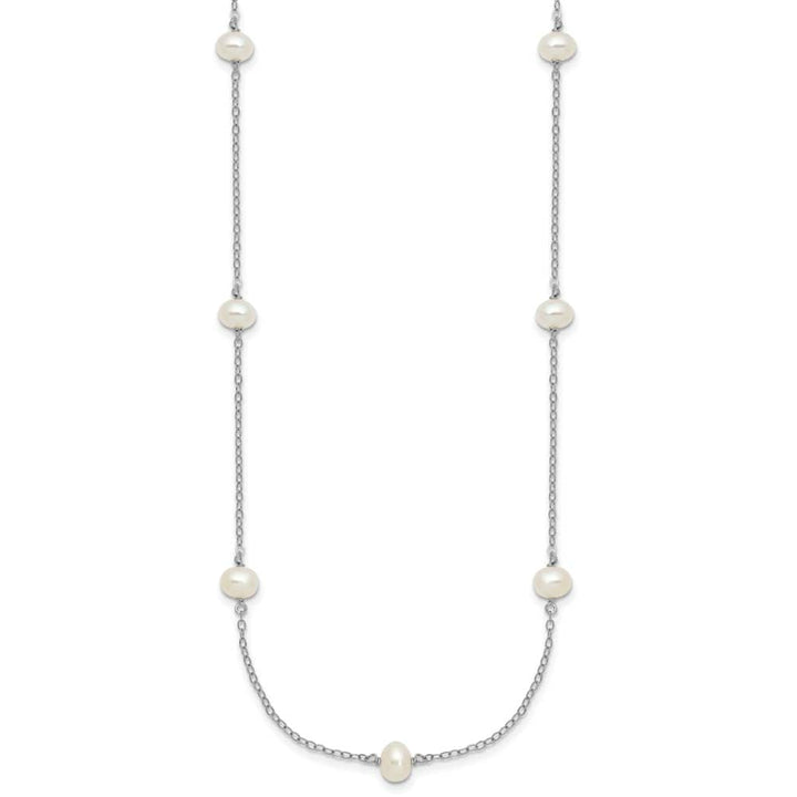 Sterling Silver 4-5mm White Cultured Pearl 9-Station 18 inch Necklace