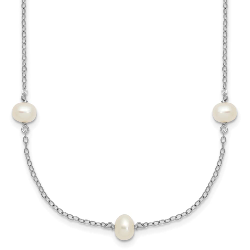 Sterling Silver 4-5mm White Cultured Pearl 9-Station 18 inch Necklace