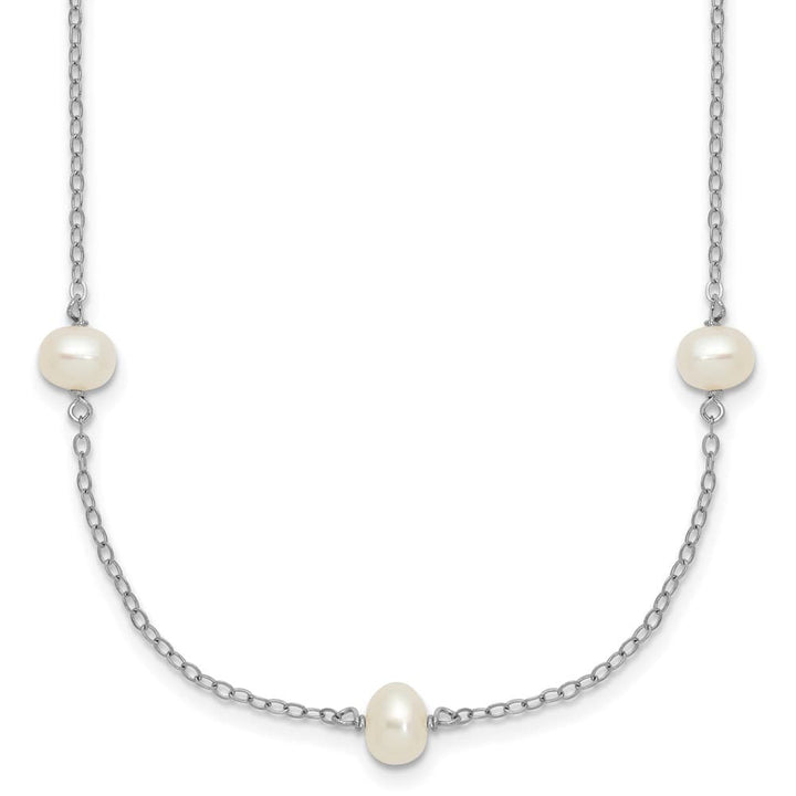 Sterling Silver 4-5mm White Cultured Pearl 9-Station 18 inch Necklace