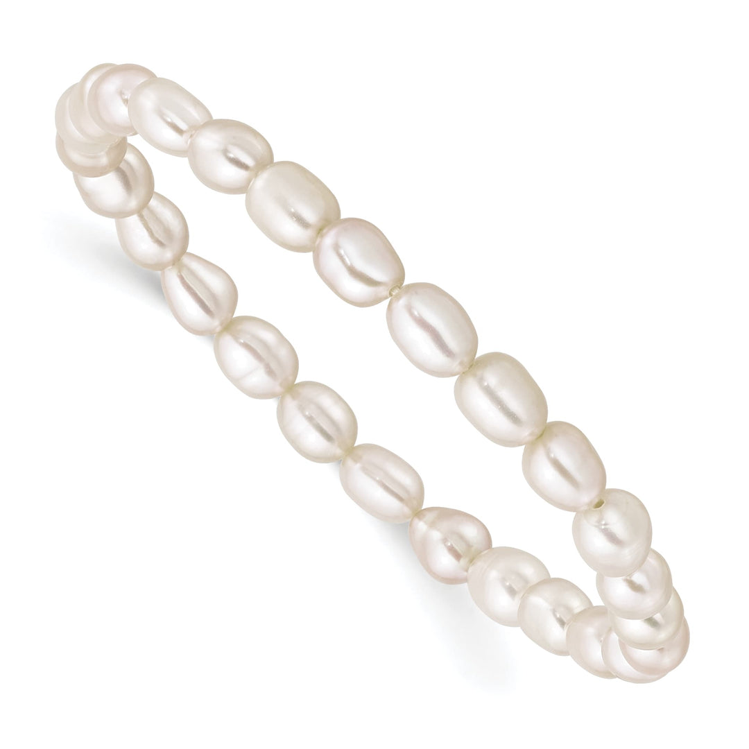 Sterling Silver 4-5mm White Rice Freshwater Cultured Pearl Bracelet