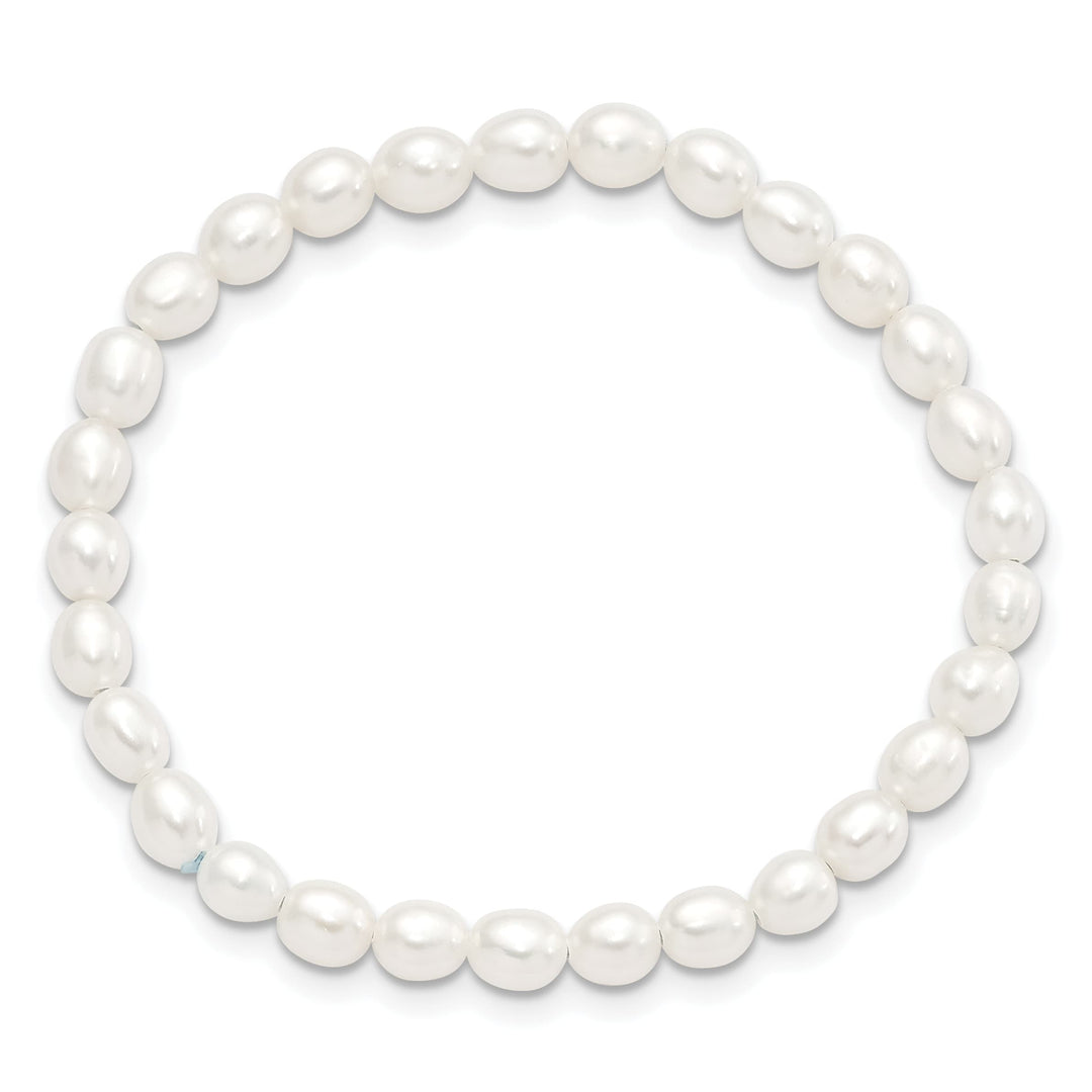 Sterling Silver 4-5mm White Rice Freshwater Cultured Pearl Bracelet