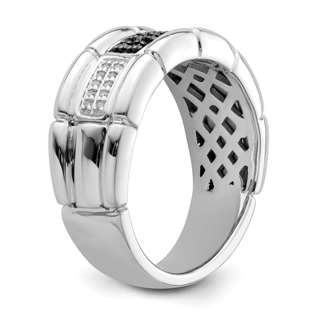 Sterling Silver 4.9 mm White Night White and Black Diamond Men's Ring