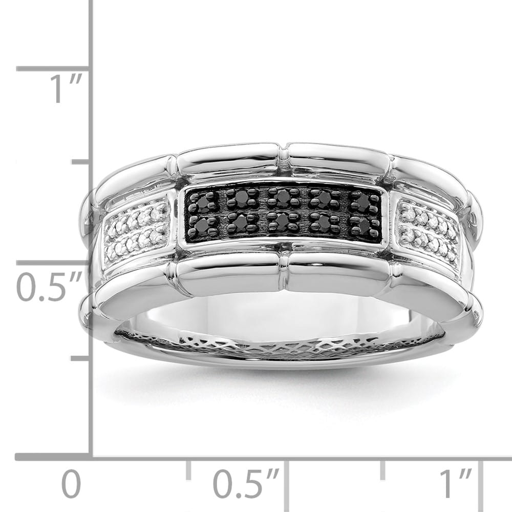 Sterling Silver 4.9 mm White Night White and Black Diamond Men's Ring