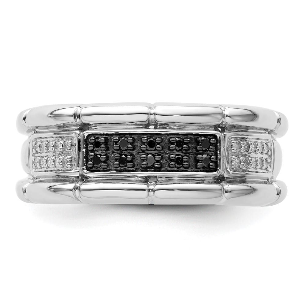 Sterling Silver 4.9 mm White Night White and Black Diamond Men's Ring