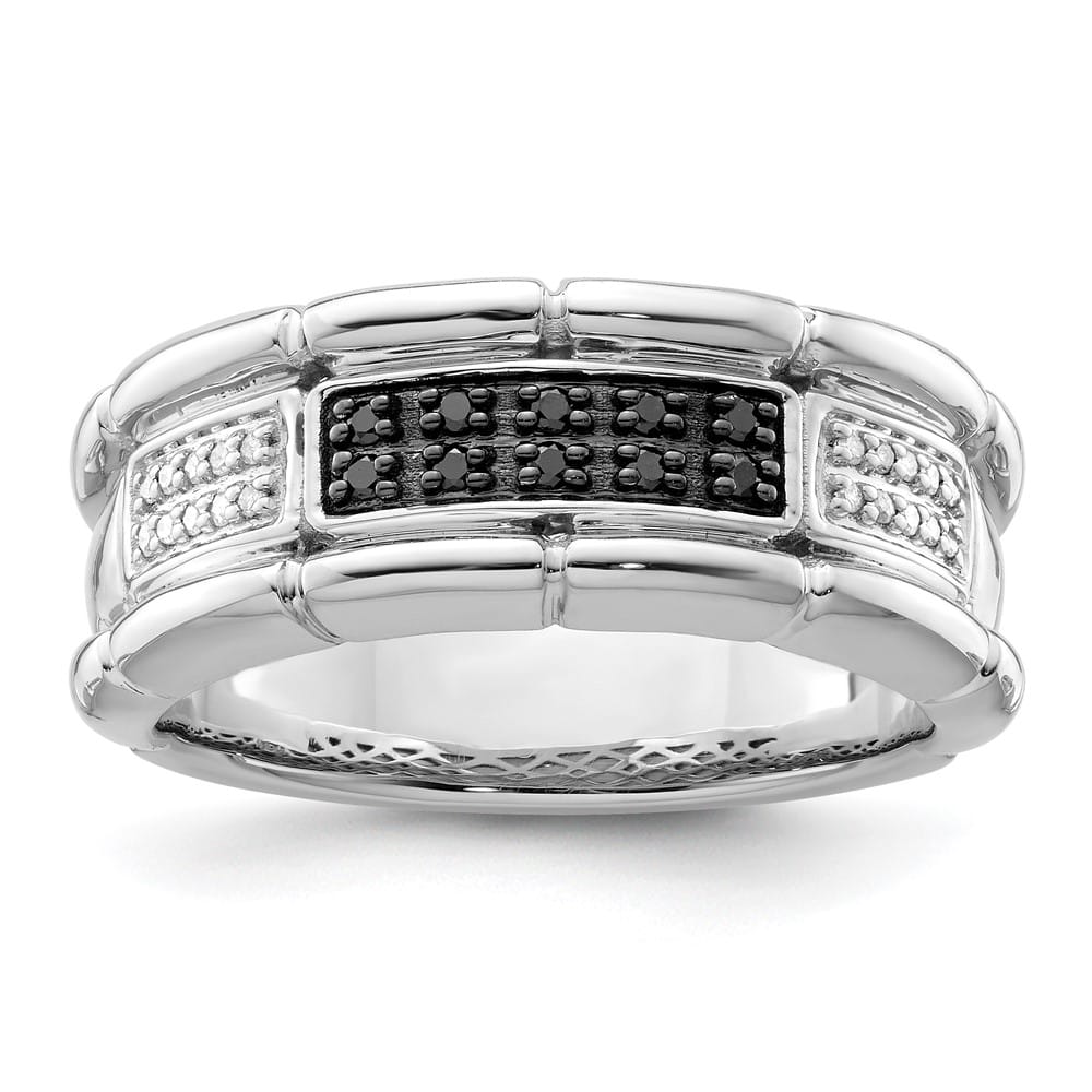 Sterling Silver 4.9 mm White Night White and Black Diamond Men's Ring