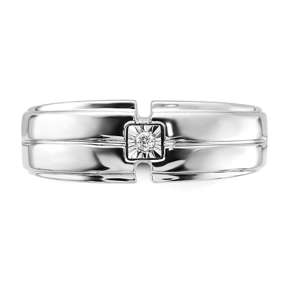 Sterling Silver 4 mm 5.08 g Polished Diamond Men's Ring