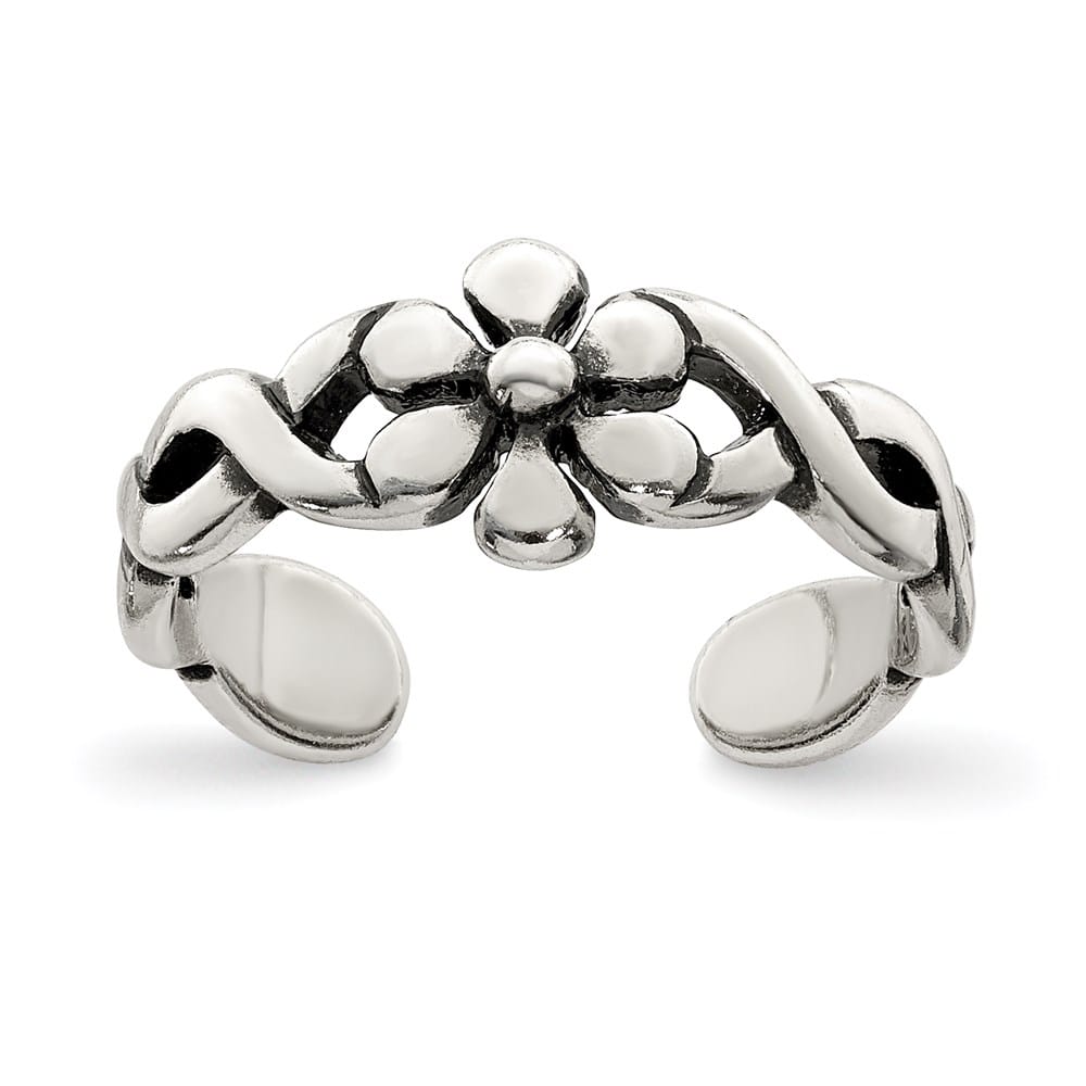 Sterling Silver 4 mm Antiqued Floral Toe Ring