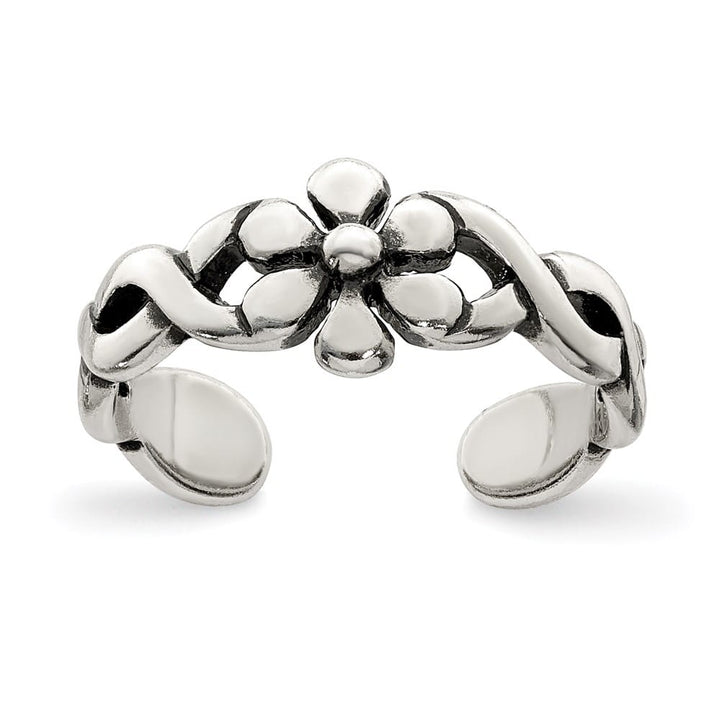 Sterling Silver 4 mm Antiqued Floral Toe Ring