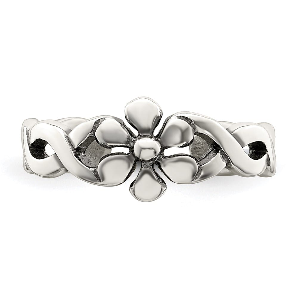 Sterling Silver 4 mm Antiqued Floral Toe Ring