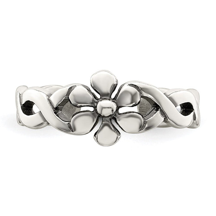 Sterling Silver 4 mm Antiqued Floral Toe Ring